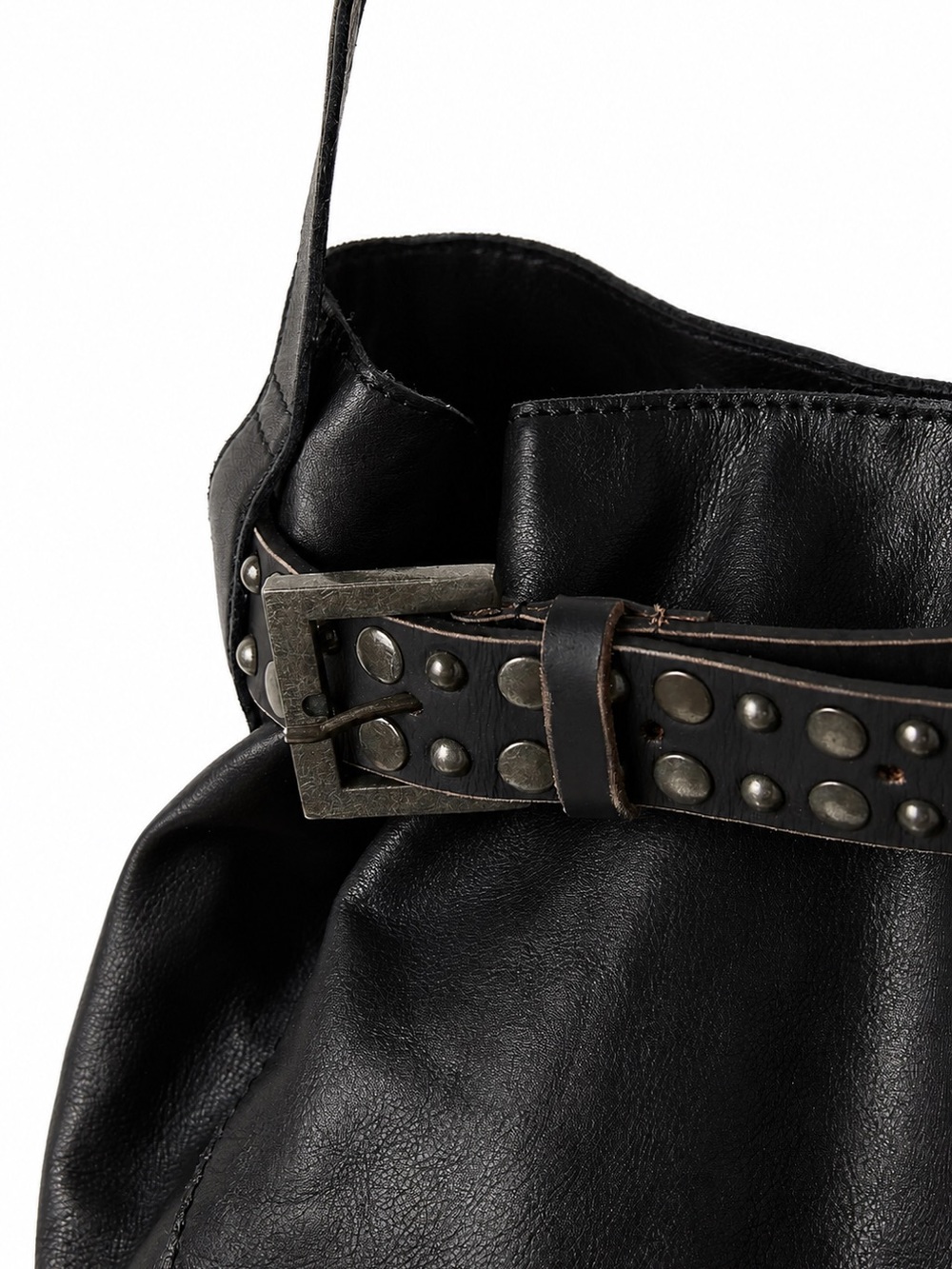 Free People Embellished Belt Black Leather Bucket Bag Studded NWT - Picture 2 of 7